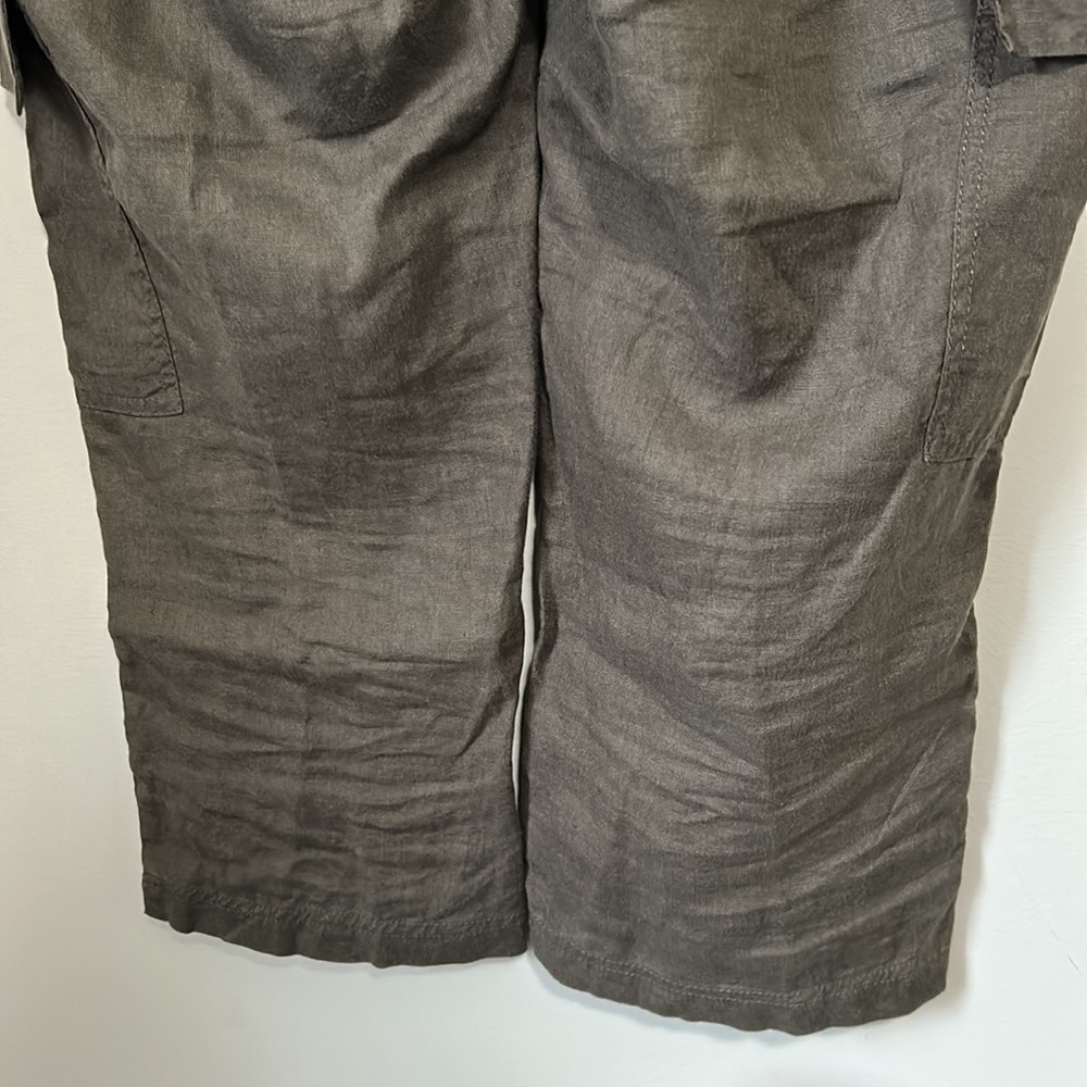 EILEEN FISHER Pant Organic Linen Surplus Cropped Cargo Pants Olive Green Sz 6 - Picture 8 of 15